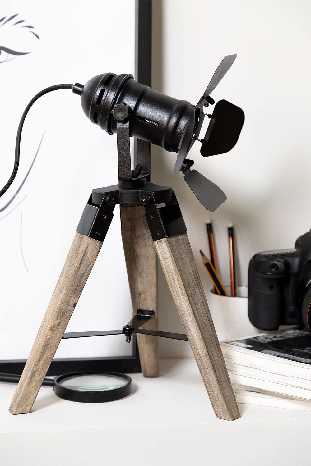 Sklum Cinne Treppiede lampada da tavolo legno nero E14