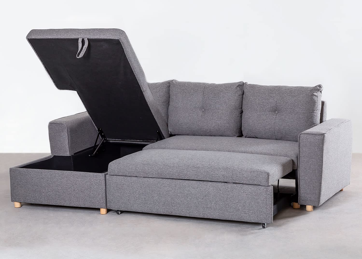 Sklum Calvin Divano Letto Chaise Longue 3 Posti Grigio Scuro