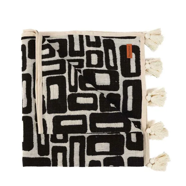 Bambua Aztec plaid cotone nero naturale