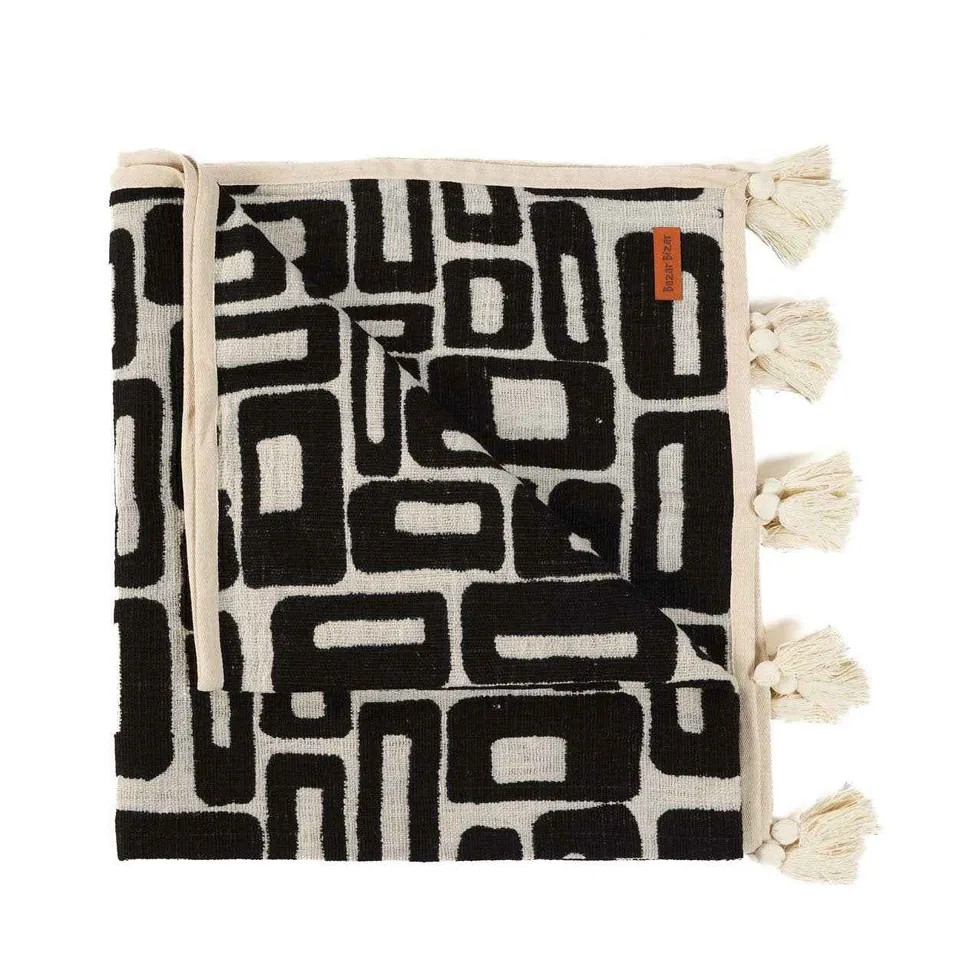 Bambua Aztec plaid cotone nero naturale