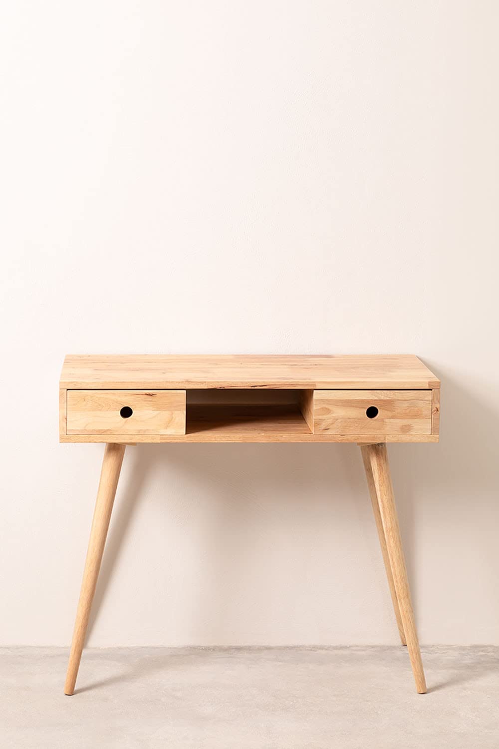 Sklum Arlan Scrivania in Legno Naturale 90x40 cm 2 Cassetti