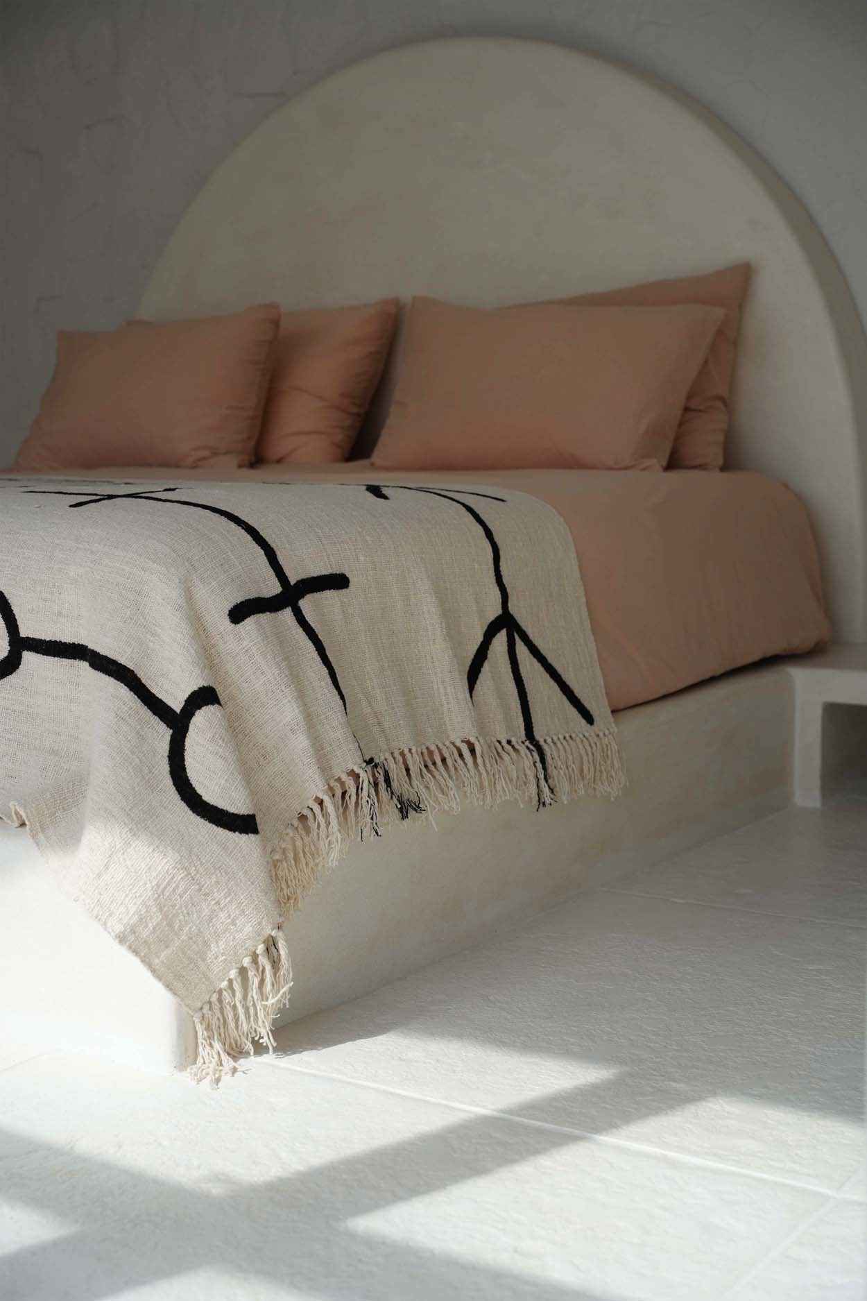 Bambua Evil Eye plaid cotone nero naturale letto