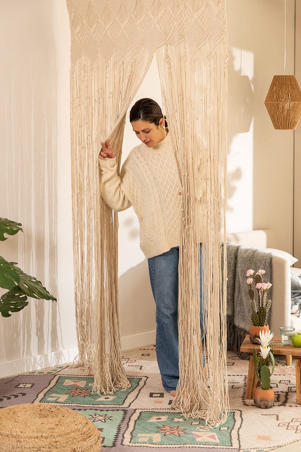 Sklum Cendala Style tenda macramè 110x215 cm beige crema cotone