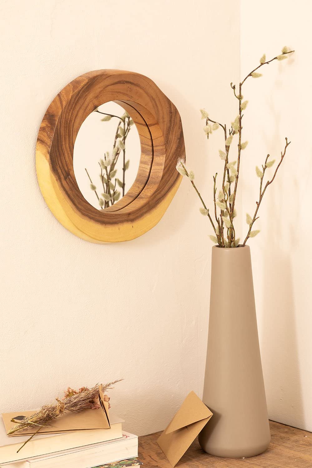Sklum Vrao Specchio Rotondo 33,5x30,5 cm Legno Naturale