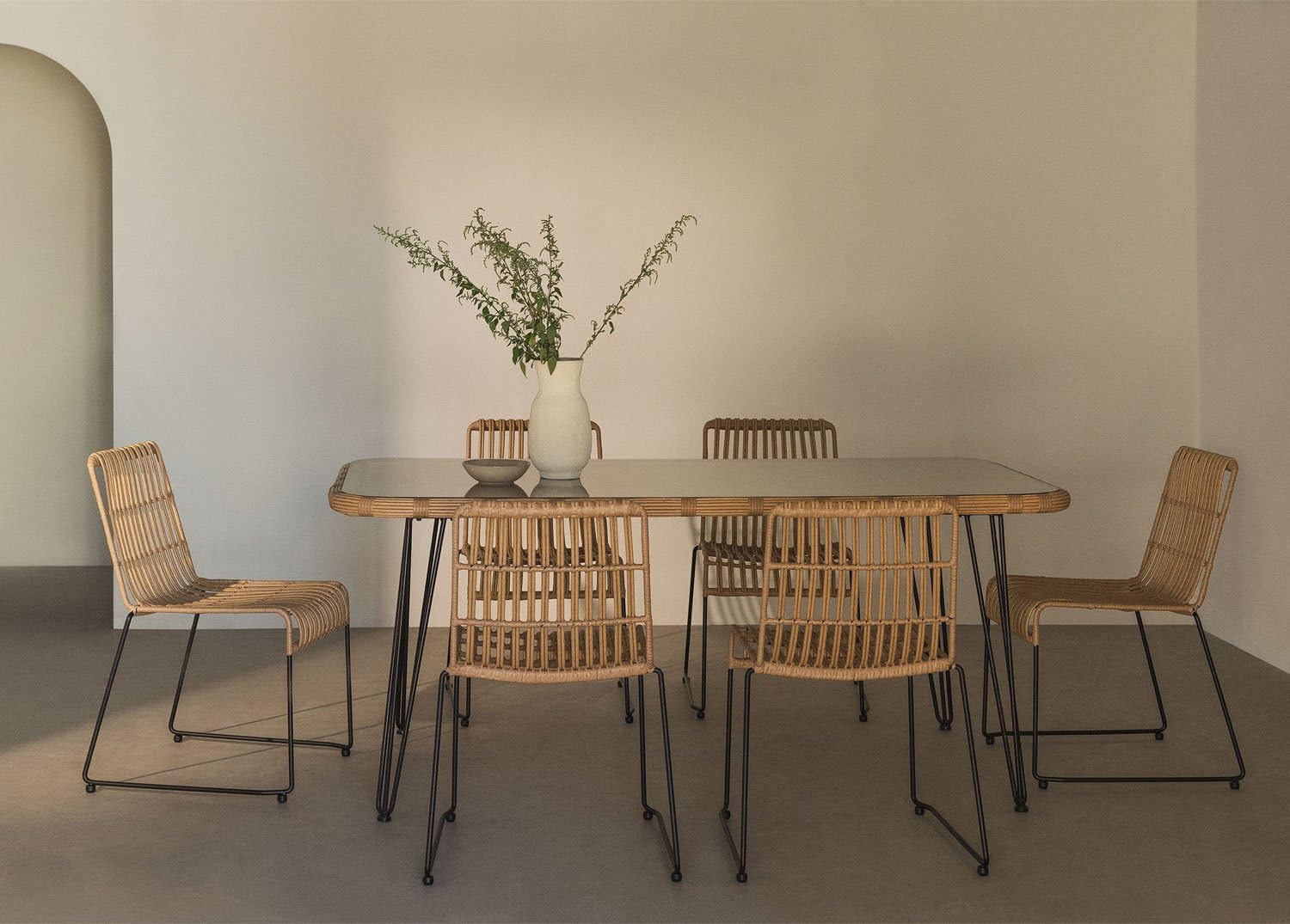 Sklum Leribert Aroa set pranzo rattan 180x90 6 sedie