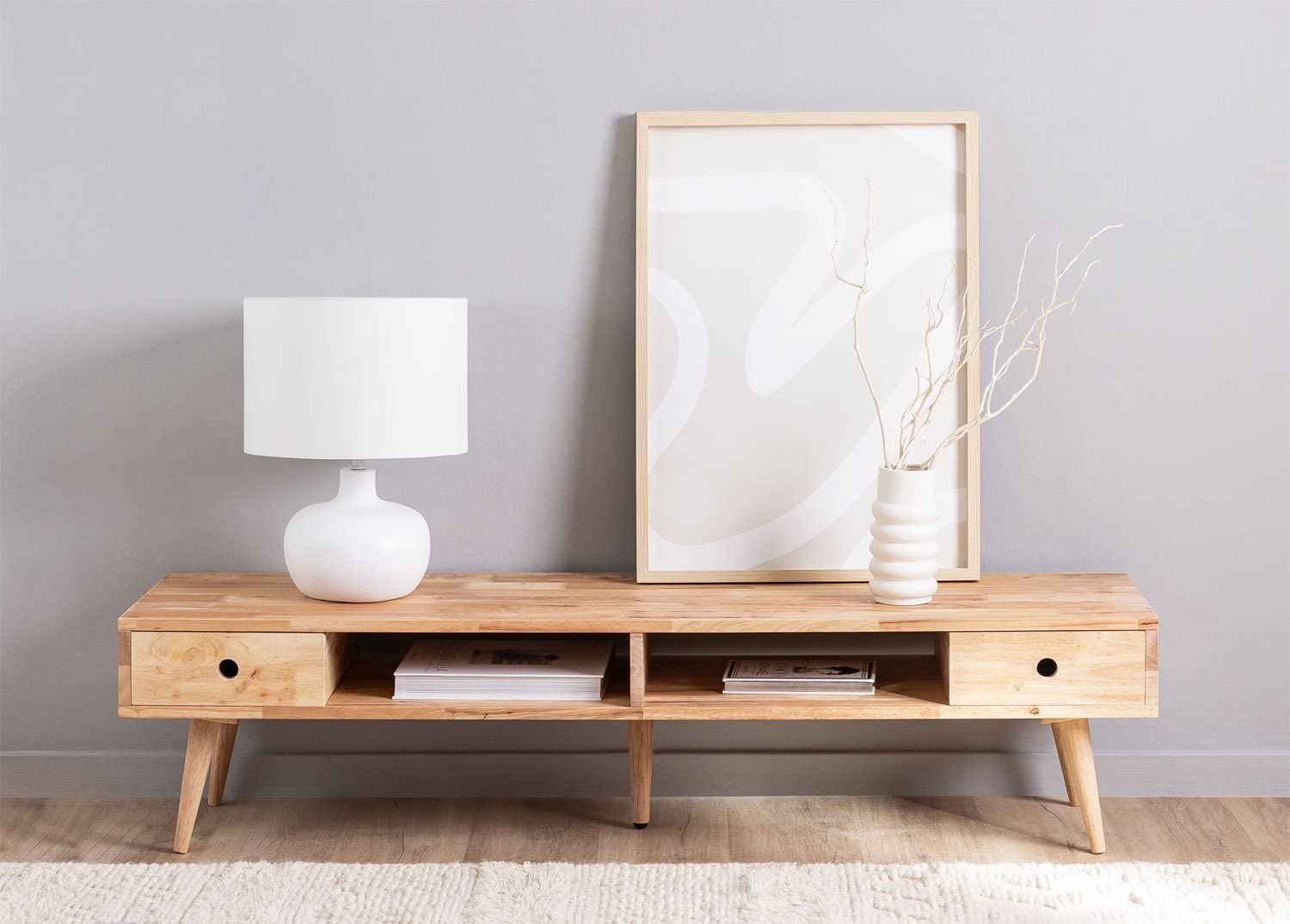 Sklum Arlan Mobile TV in Legno Naturale 150x40 cm