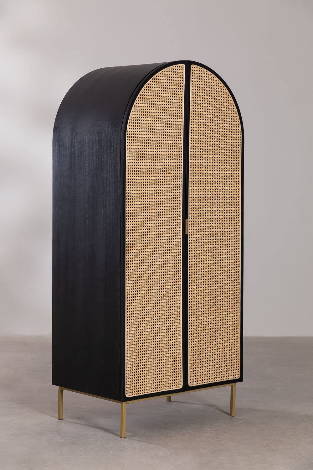 Sklum Enrick armadio in legno nero con rattan 88 cm