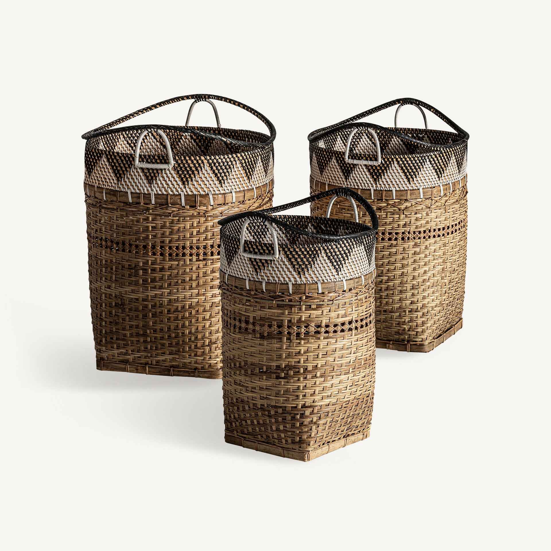 Bambua Zirba Set 3 cesti portabiancheria rattan