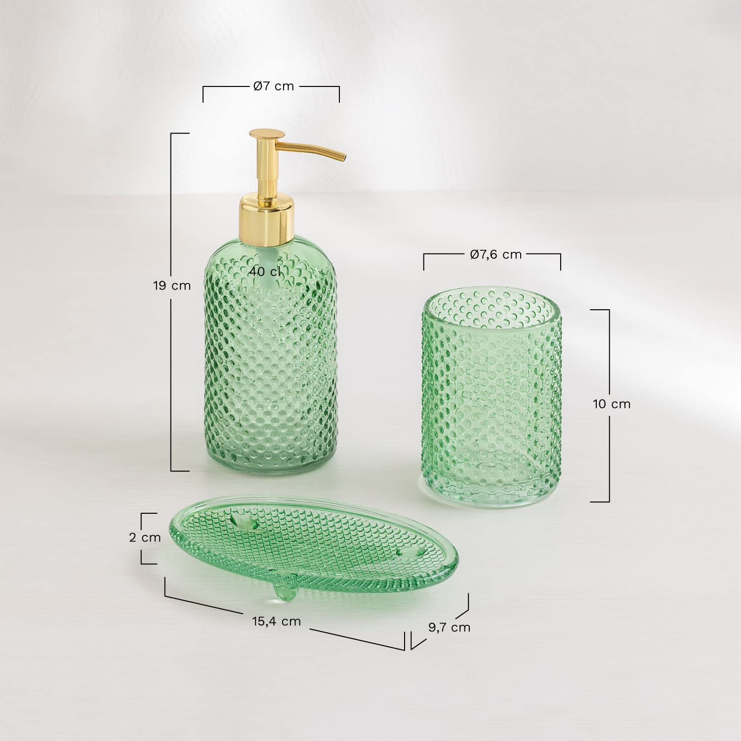Sklum Damarli set bagno vetro 3 pezzi acciaio inox