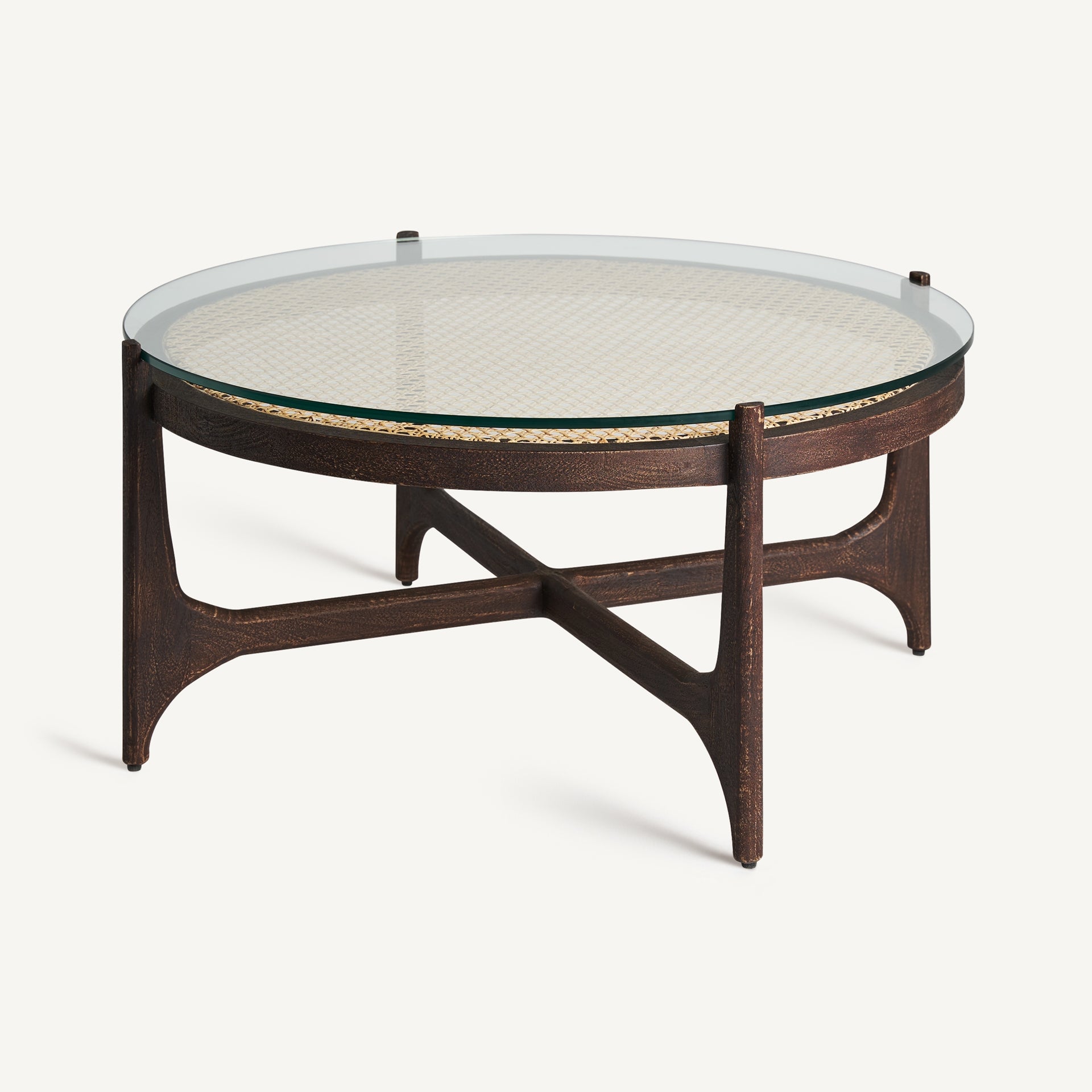 Bambua Nossen tavolino rotondo legno mango vetro rattan