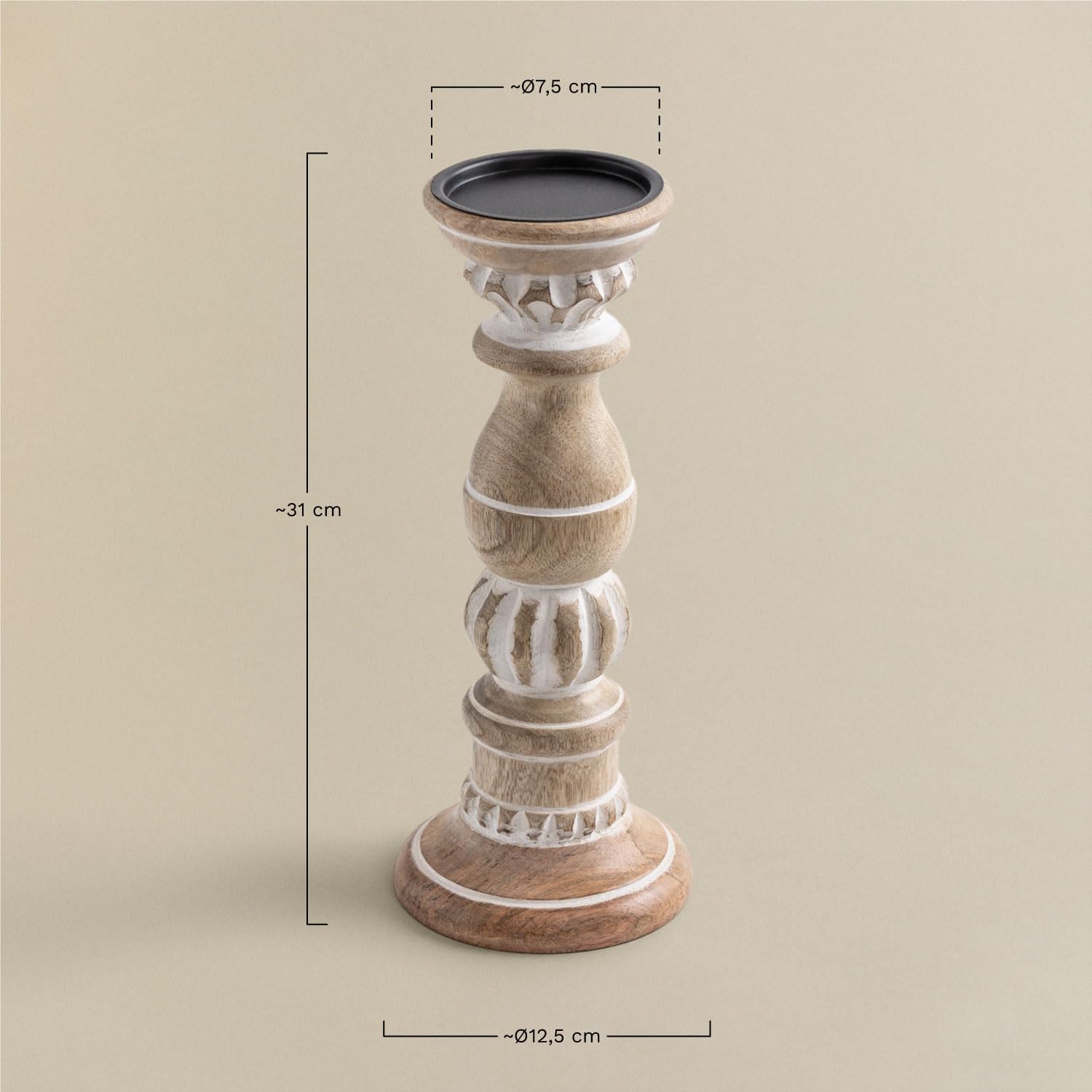 Sklum Taiz Portacandele Legno Mango 31 cm