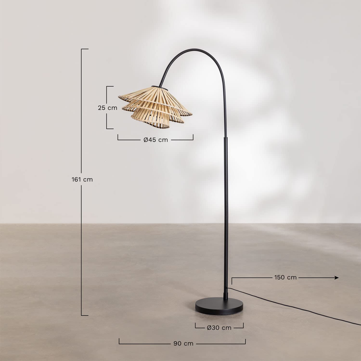Sklum Taroucas Black&Natural piantana rattan 161 cm