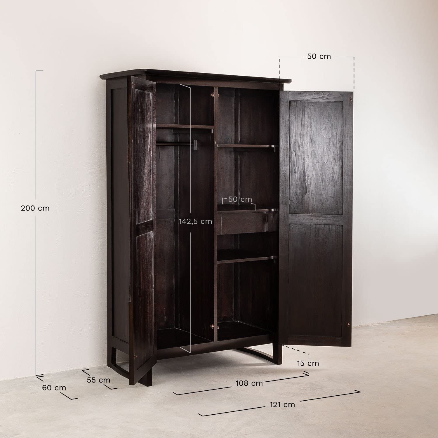 Sklum Somy armadio in teak legno scuro con ripiani