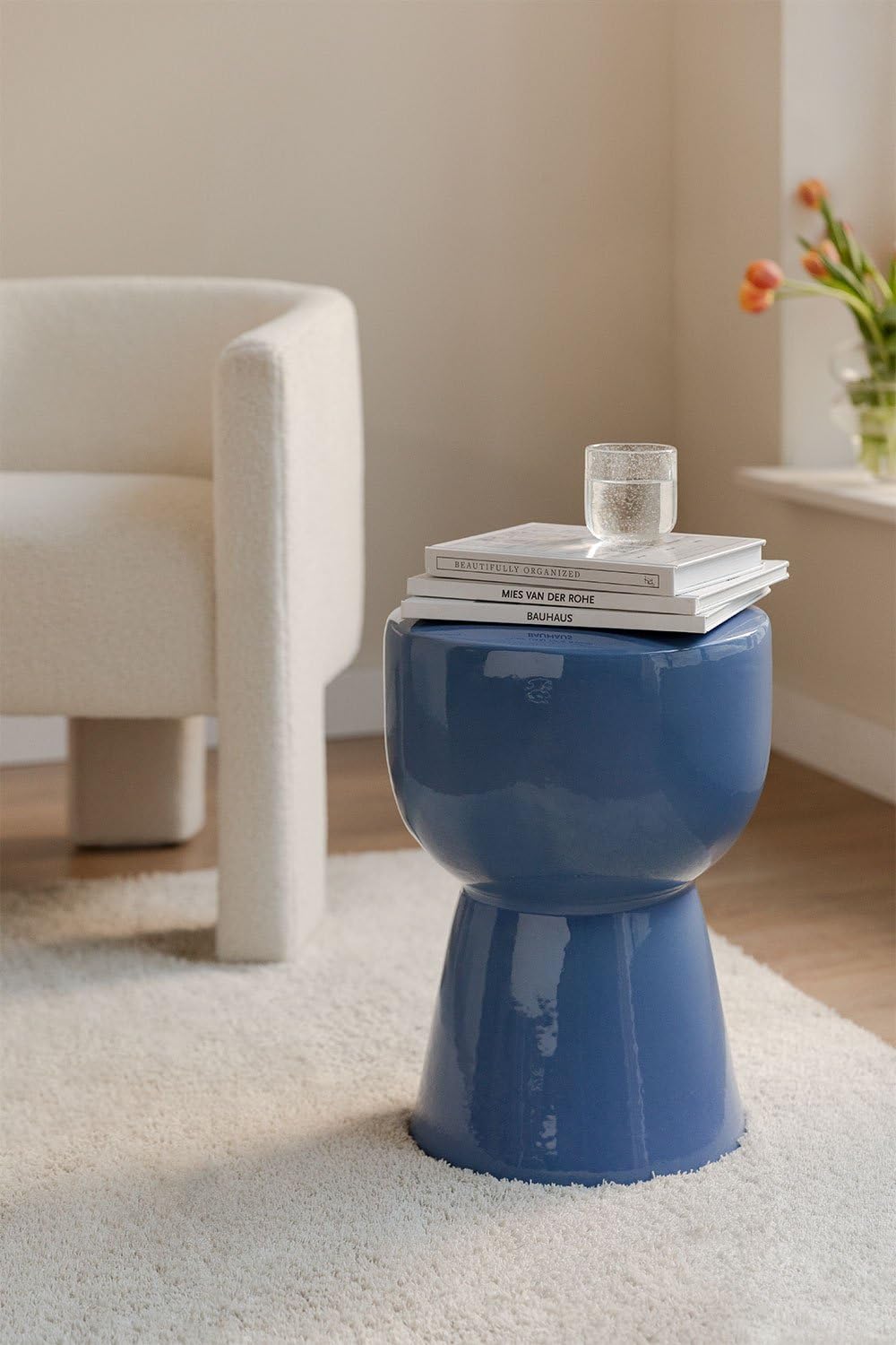 Sklum Kaly tavolino rotondo ceramica 34 cm Blu Niagara