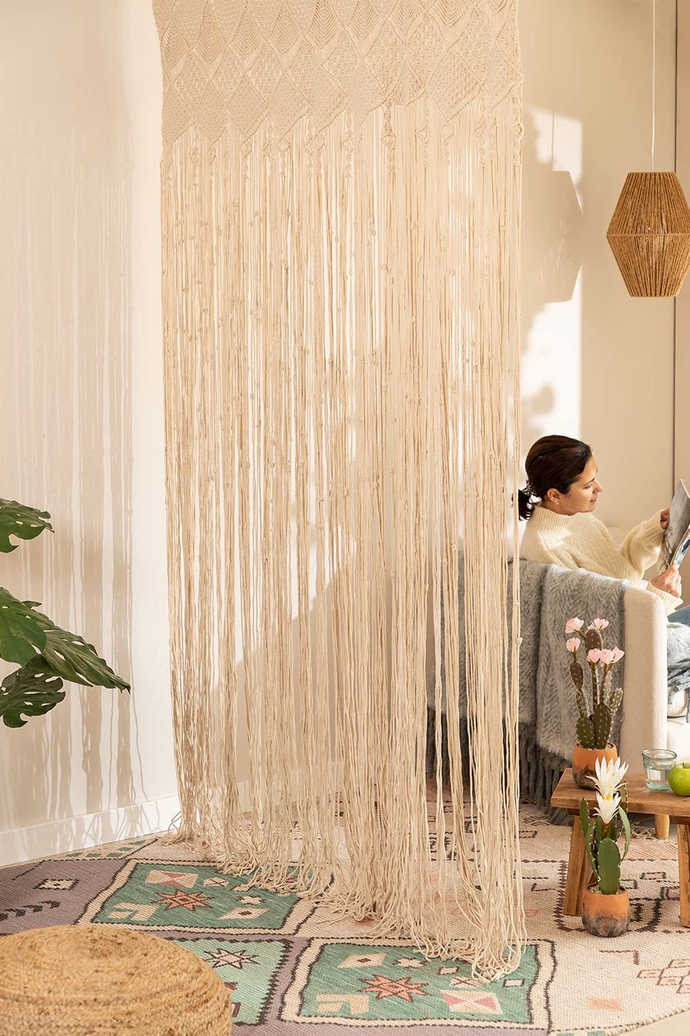 Sklum Cendala Style tenda macramè 110x215 cm beige crema cotone