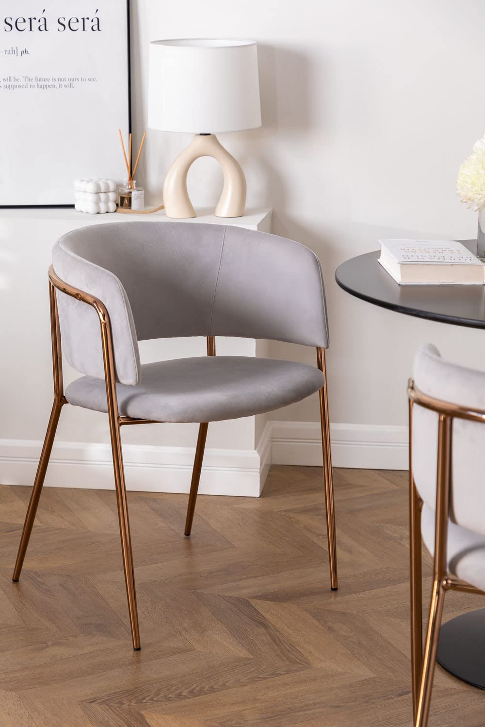 Sklum Nalon Style Sedia da pranzo in velluto rosé gambe oro rosa