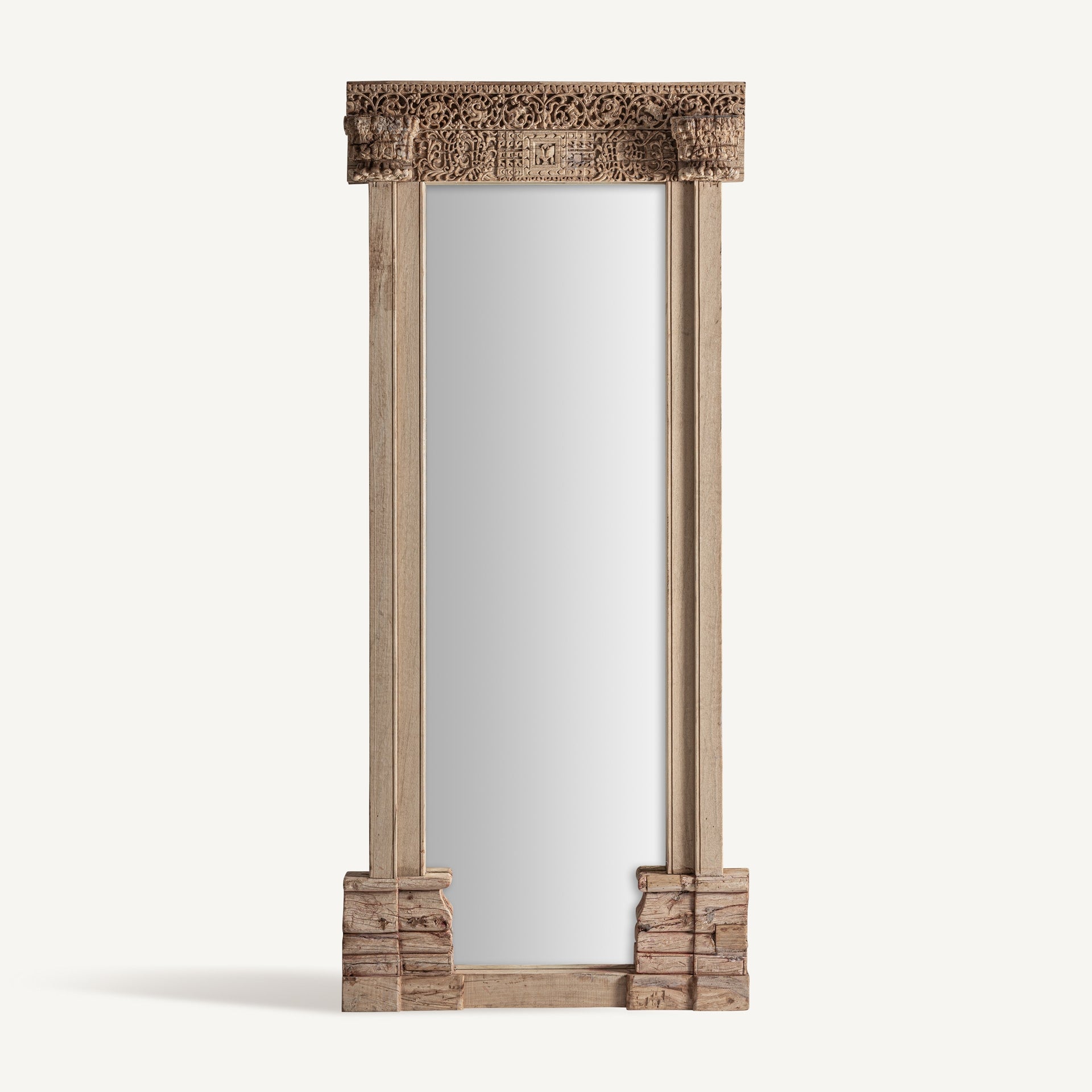 Bambua Shike Specchio da Terra Teak Intagliato