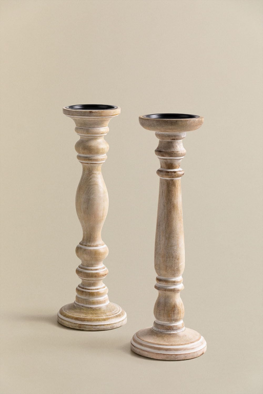 Sklum Sadel set 2 portacandele legno mango bianco vintage