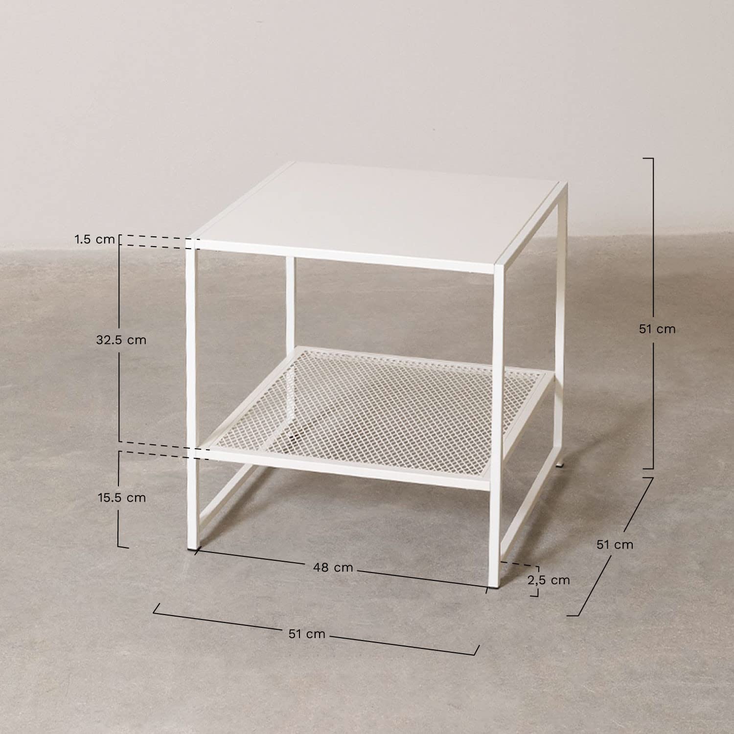 Sklum Thura Tavolino Quadrato Bianco 51 cm Acciaio