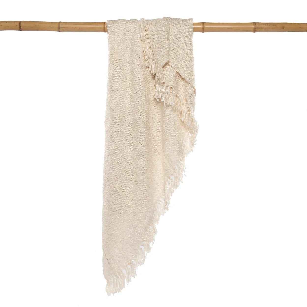 Bambua S'il Vous Plaid crema in cotone con frange