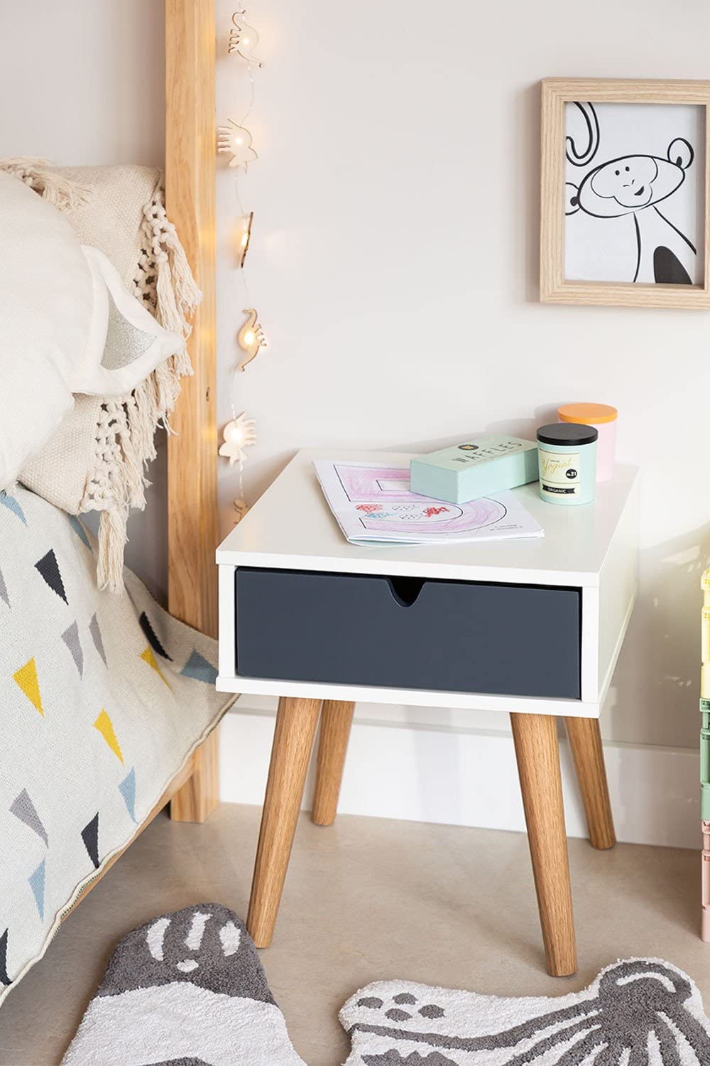 Sklum Abbir comodino bianco in MDF con cassetto