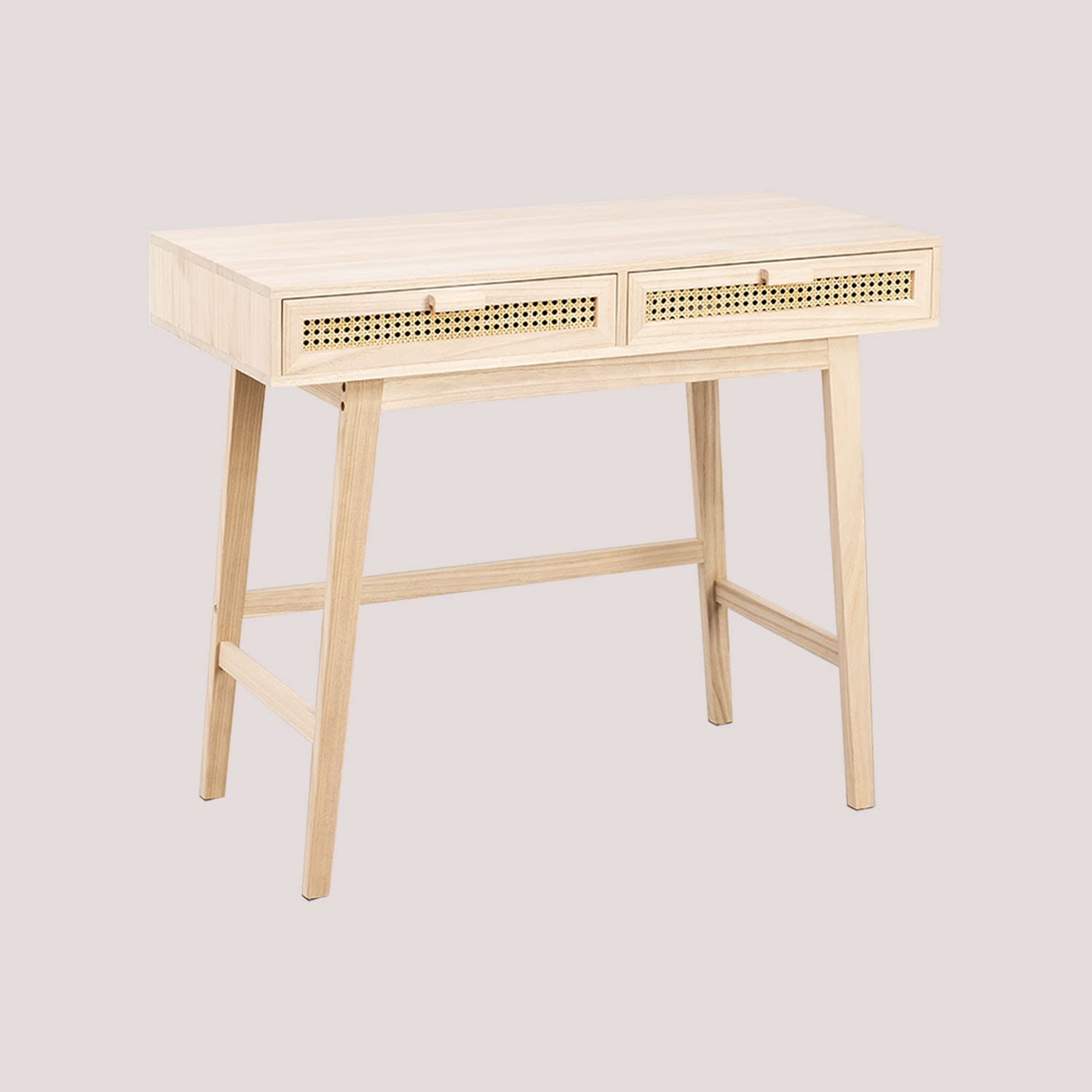 Sklum Ralik Design Scrivania Legno 2 Cassetti Rattan 100 cm