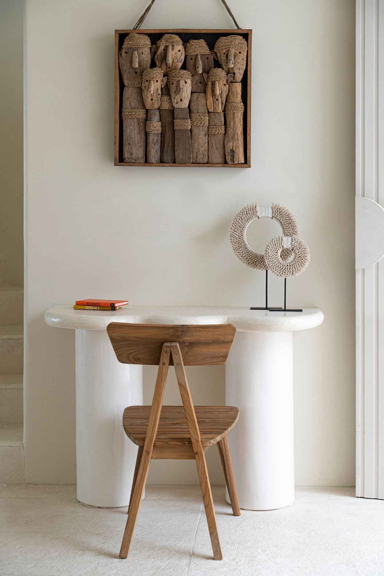 Bambua Papua Shell Disc on Stand decorazione bianca S