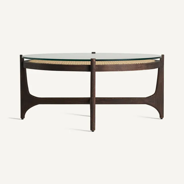 Bambua Nossen tavolino rotondo legno mango vetro rattan