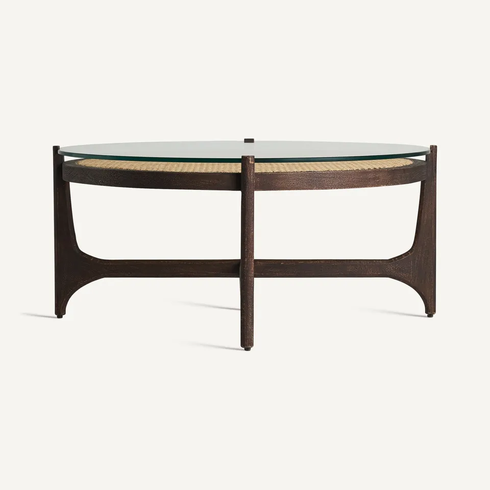 Bambua Nossen tavolino rotondo legno mango vetro rattan