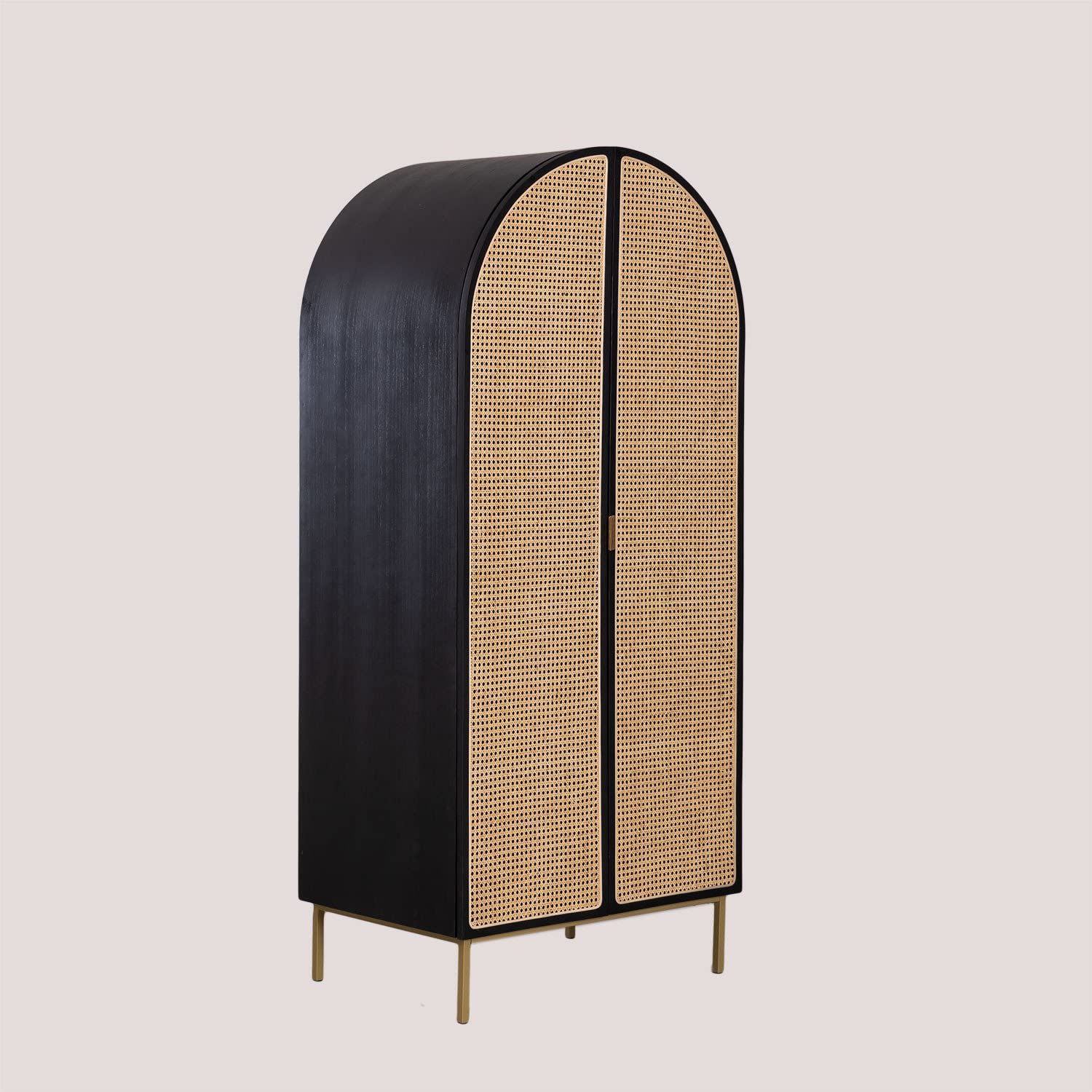 Sklum Enrick armadio in legno nero con rattan 88 cm