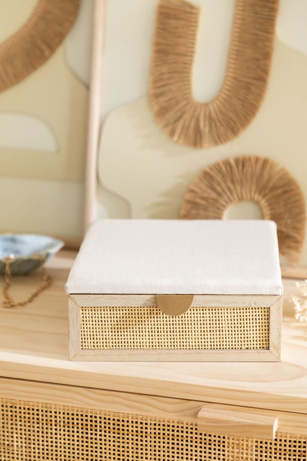 Sklum Afen scatola in legno beige lino 20x20x8 cm