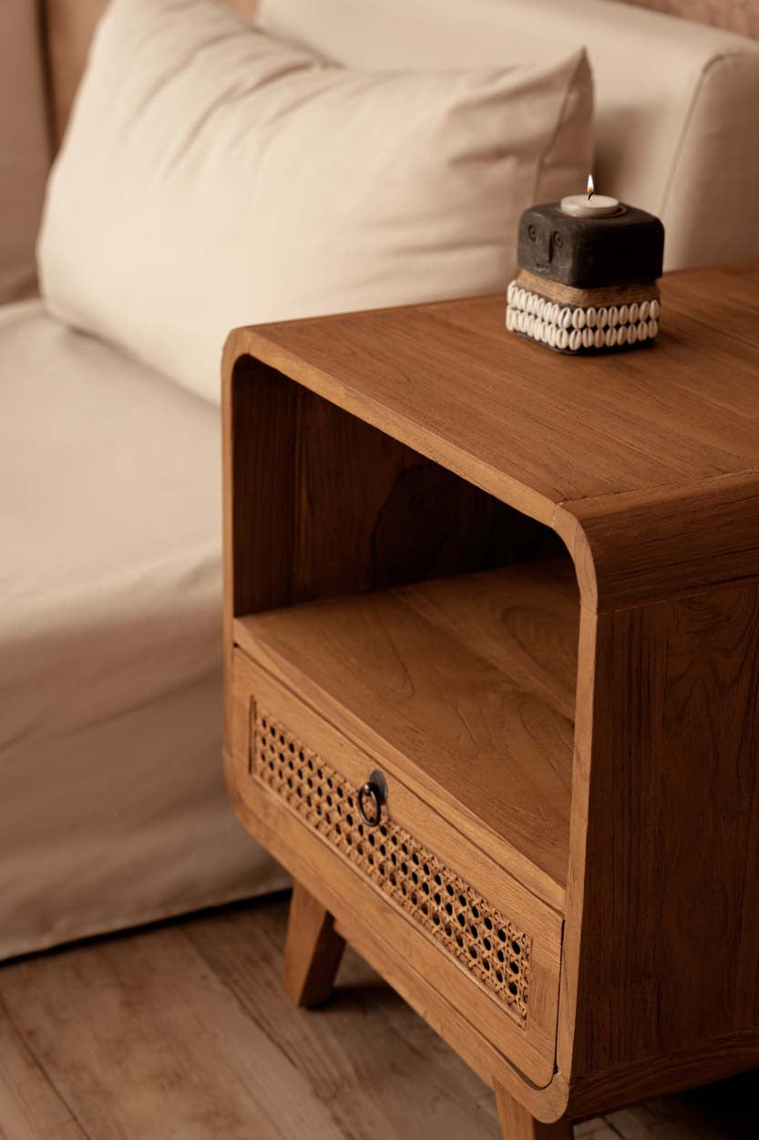 Bambua Breeze comodino in teak e rattan
