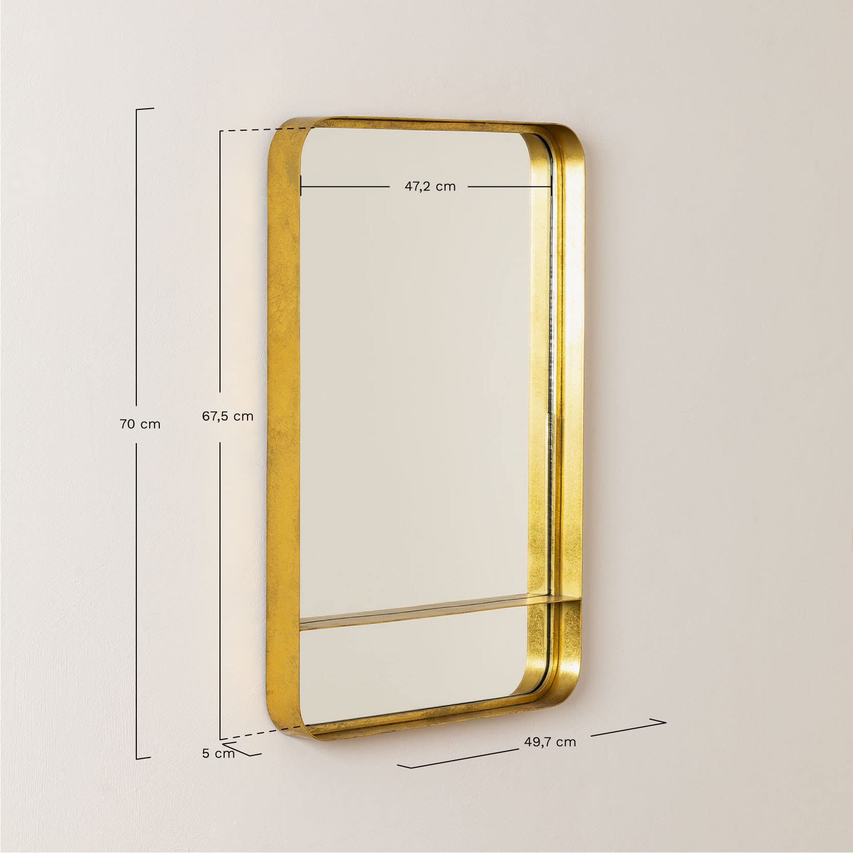 Sklum Elsine Specchio da Parete 70x50 cm Dorato Metallo