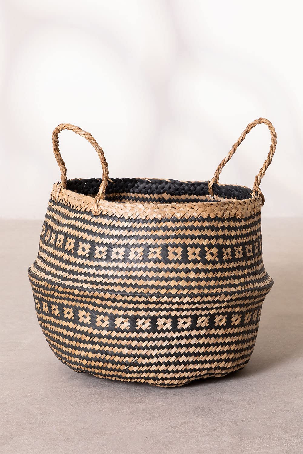 Sklum Kahs Osaic Ø35x32 cm Cesta Nero in Giunco