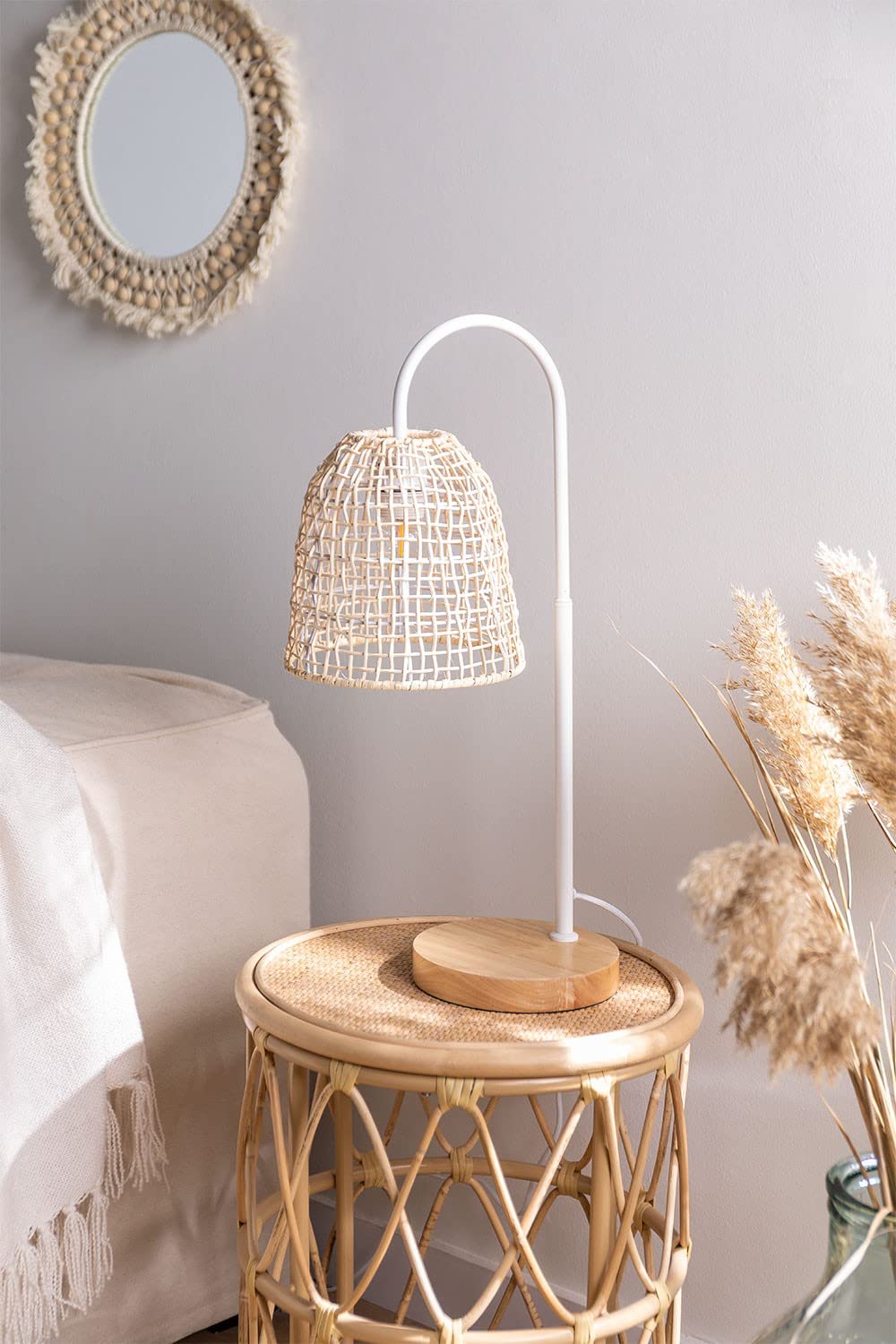 Sklum Gavia lampada da tavolo rattan bianco