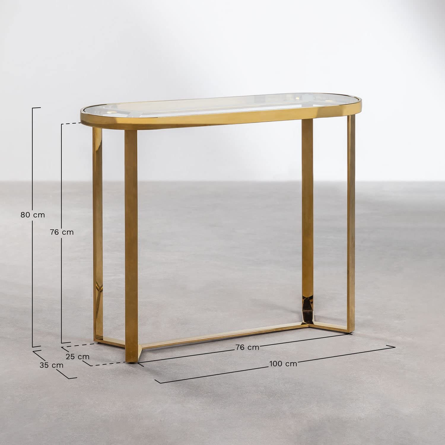 Sklum Amelia consolle vetro e acciaio oro opaco 100 cm