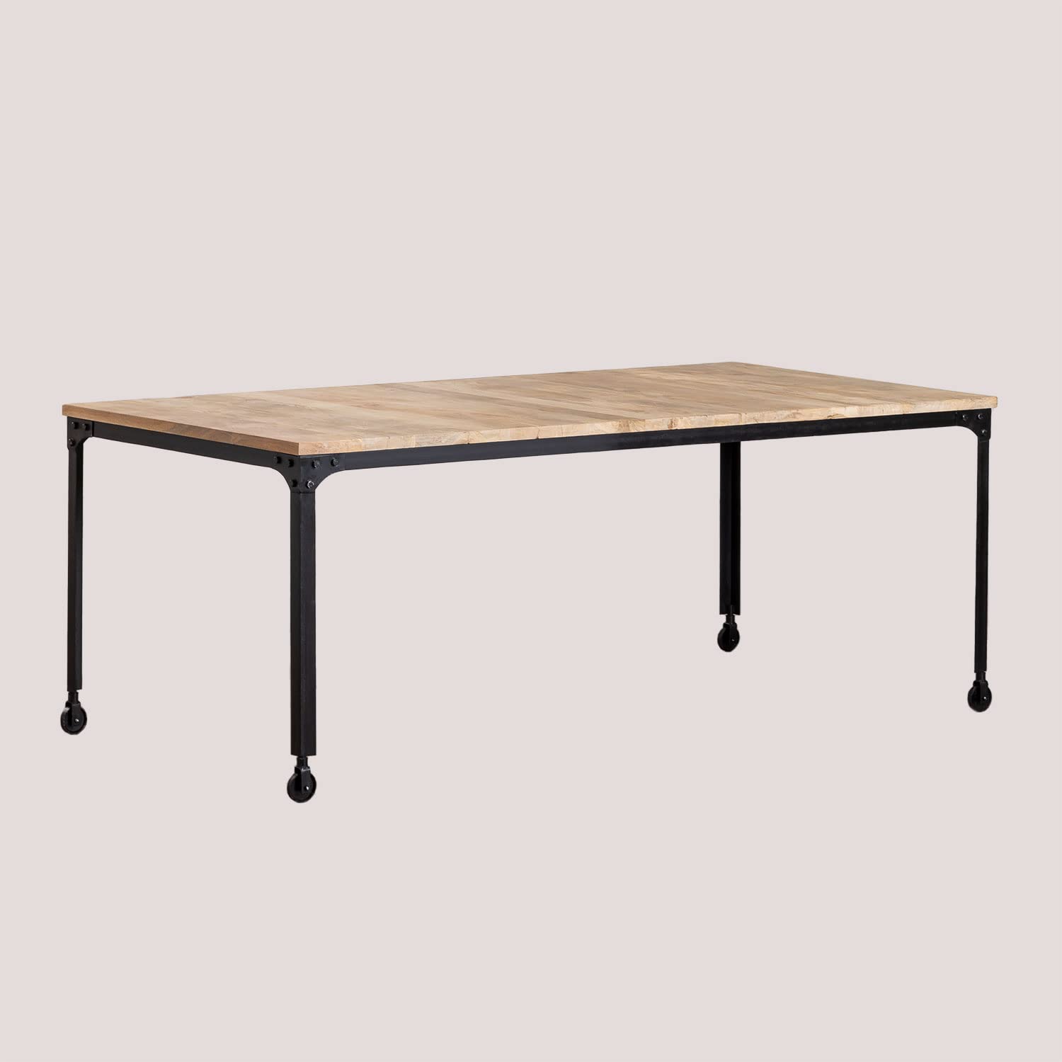 Sklum Nika tavolo pranzo 200x100 cm legno riciclato con ruote