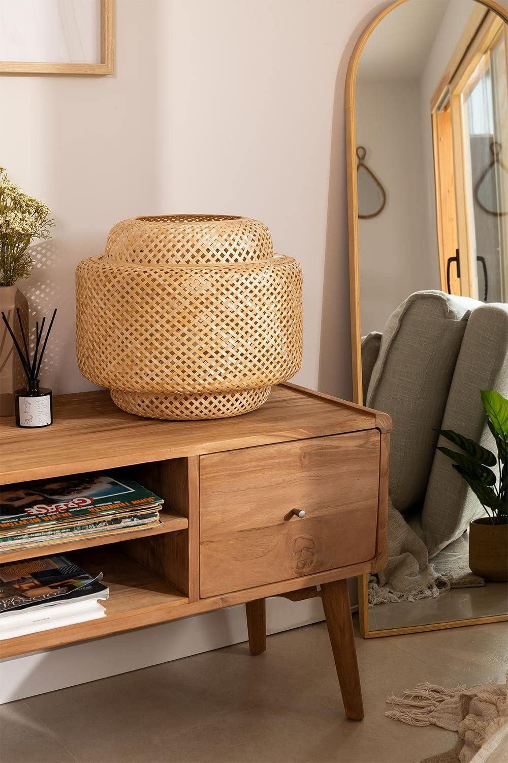 Sklum Lexie Natural lampada da tavolo in bambù traforata
