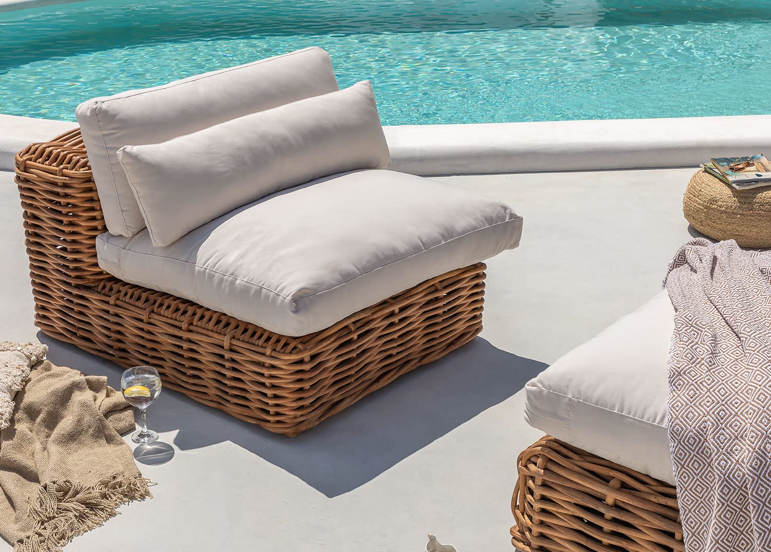 Sklum Milu modulo divano da giardino in rattan con cuscini