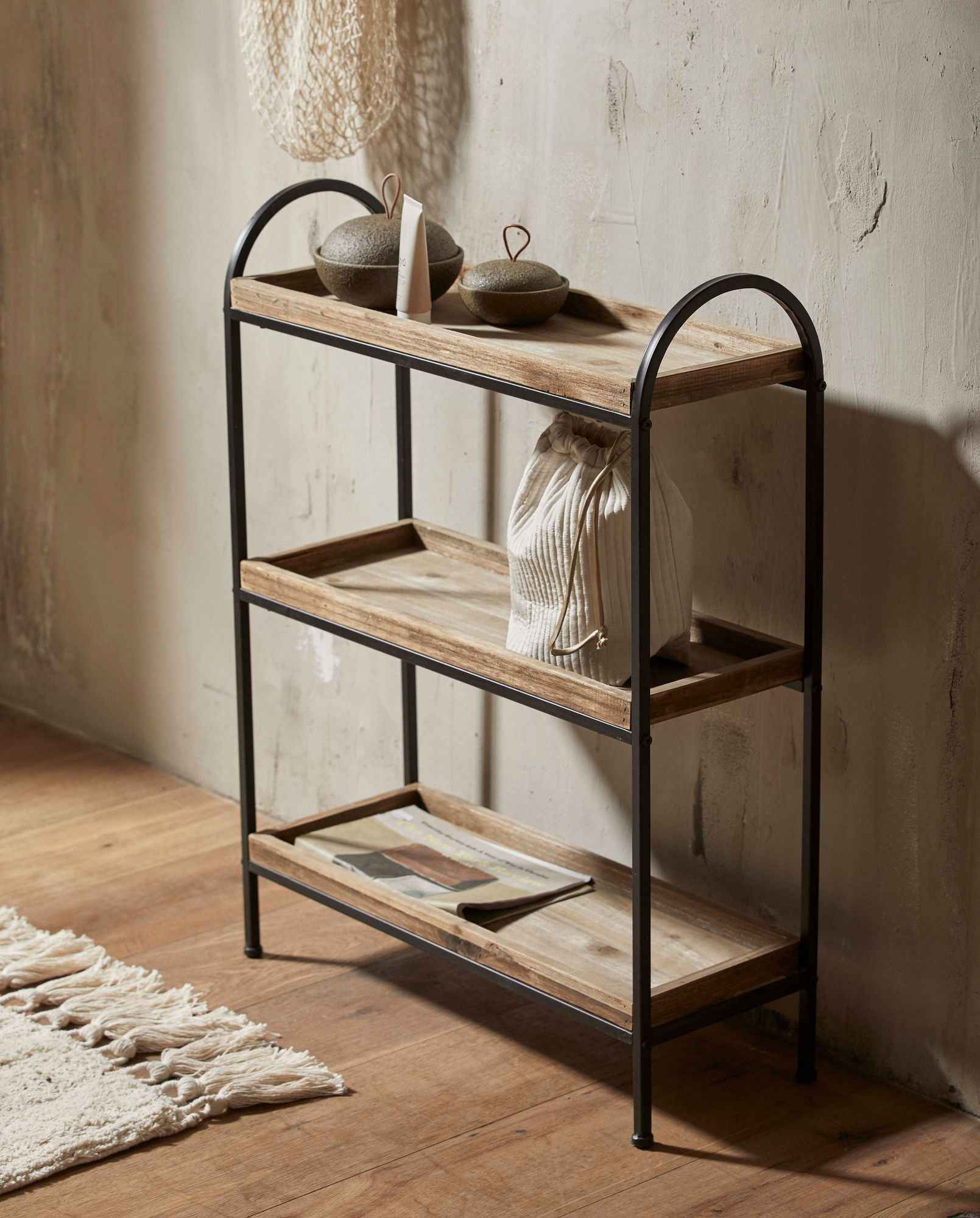 Bambua Patna scaffale legno 3 ripiani ferro nero