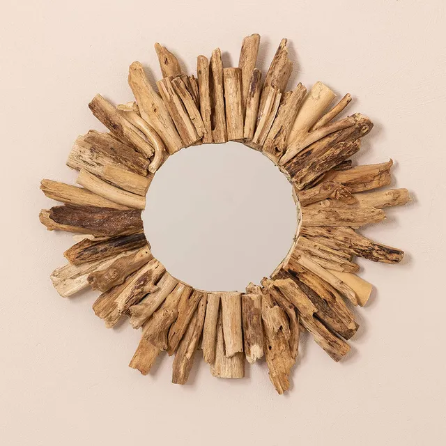 Sklum Laki Specchio Rotondo Ø50 cm Legno Naturale Riciclato