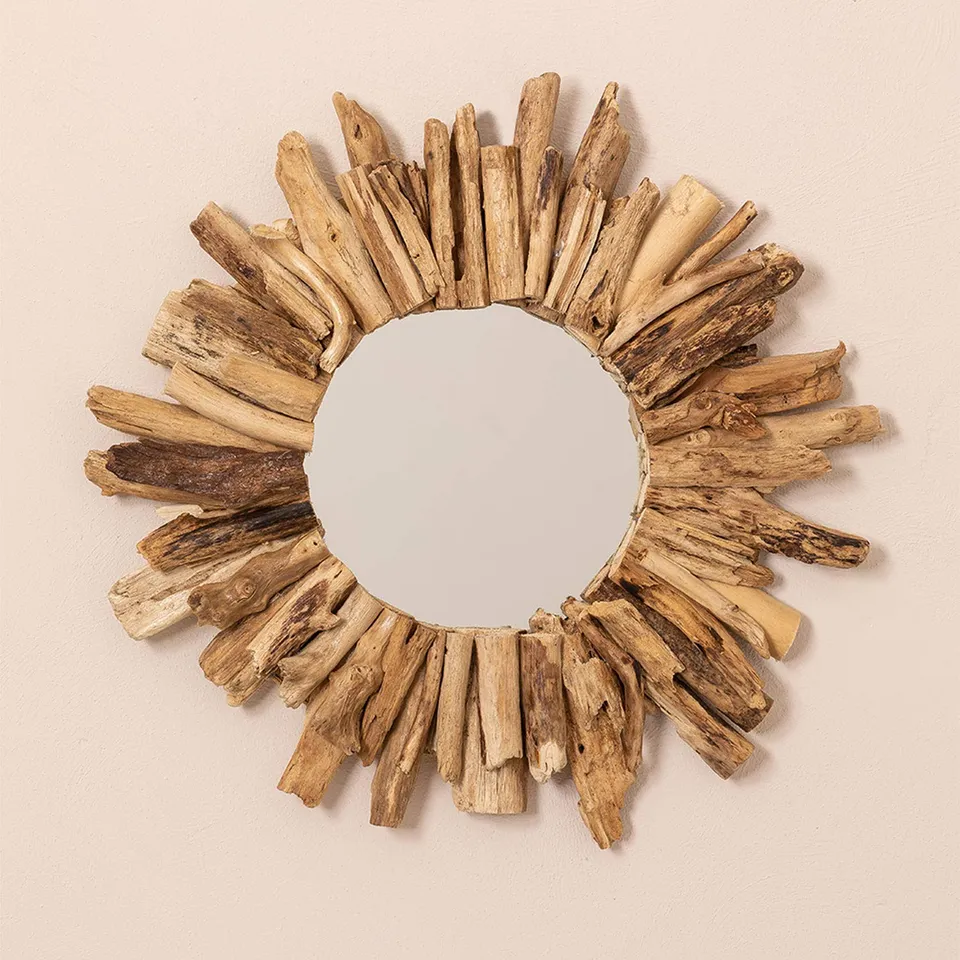 Sklum Laki Specchio Rotondo Ø50 cm Legno Naturale Riciclato