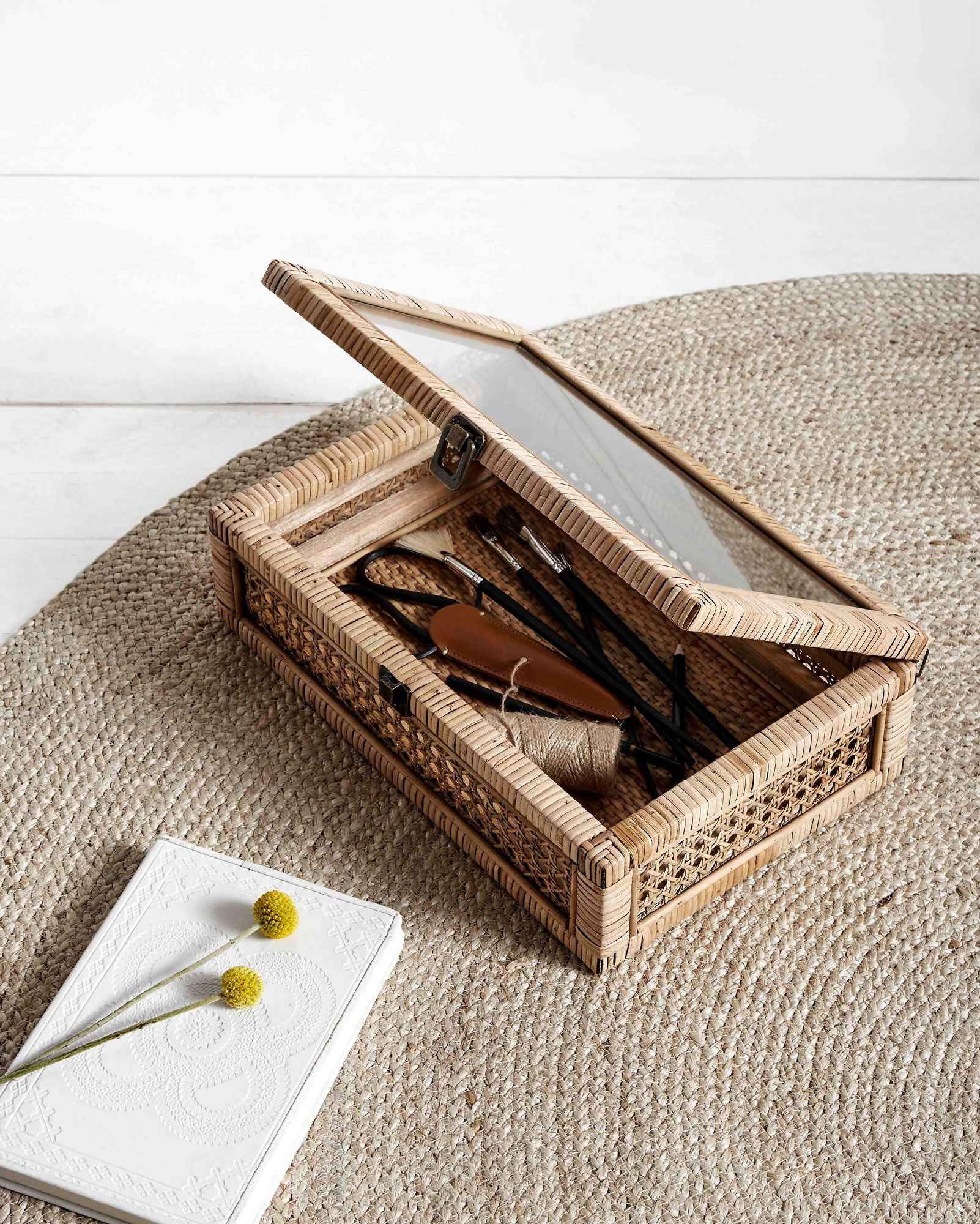 Bambua CASE S scatola rattan naturale vetro