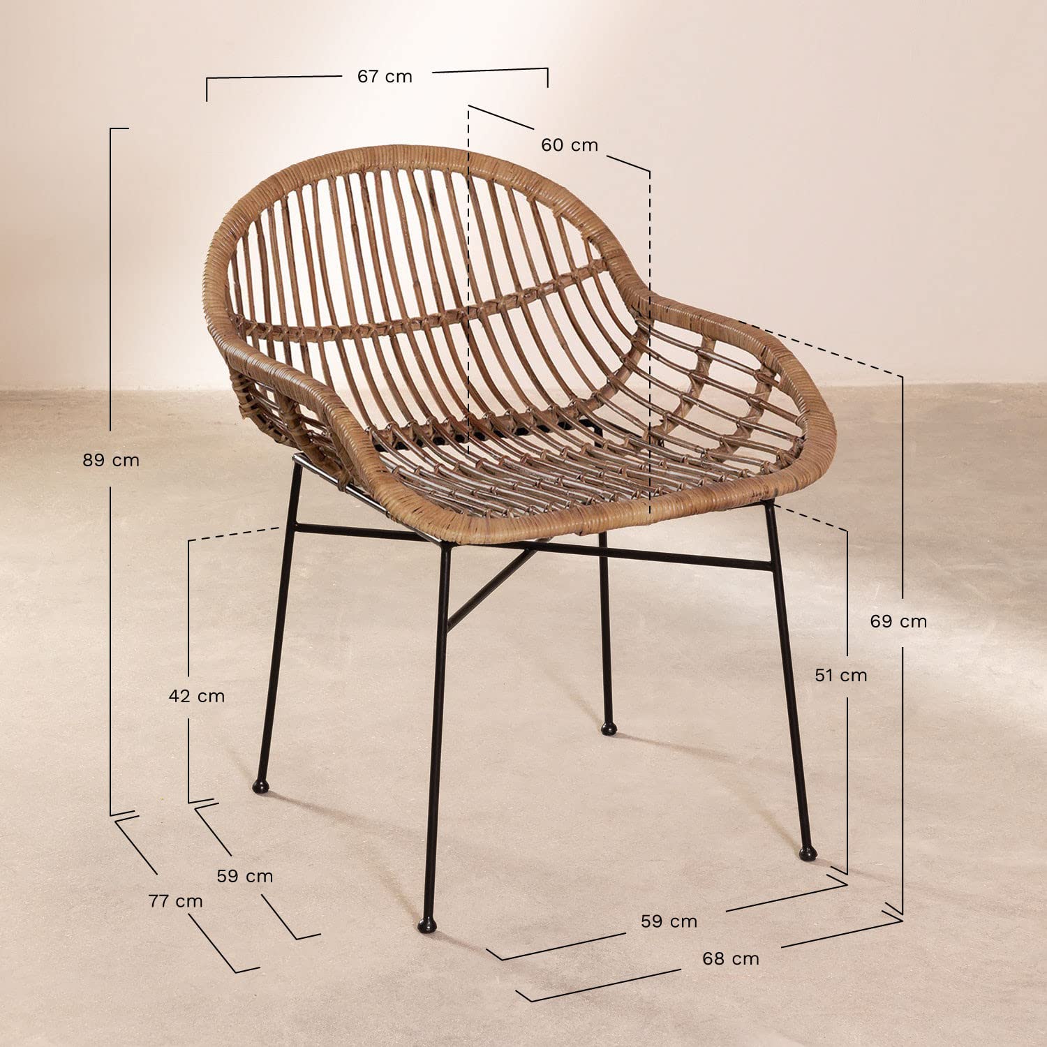 Sklum Nesse sedia da pranzo in rattan marrone
