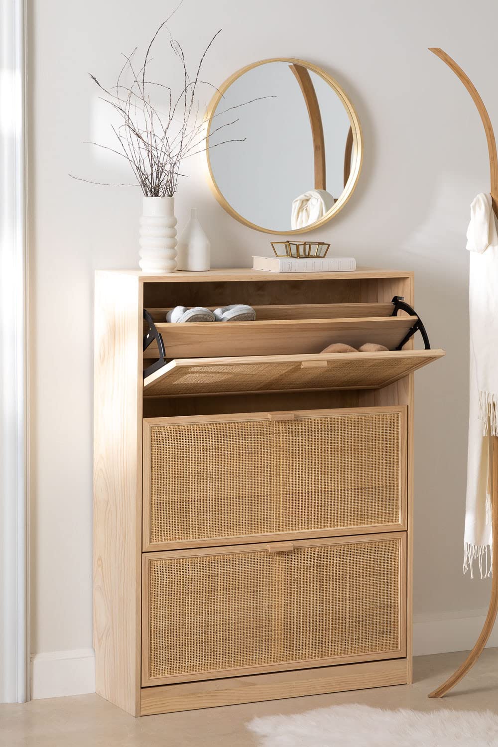 Sklum Reyna scarpiera legno 3 ante rattan naturale
