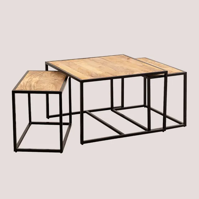 Sklum Bavi set 3 tavolini nido legno mango naturale impilabili