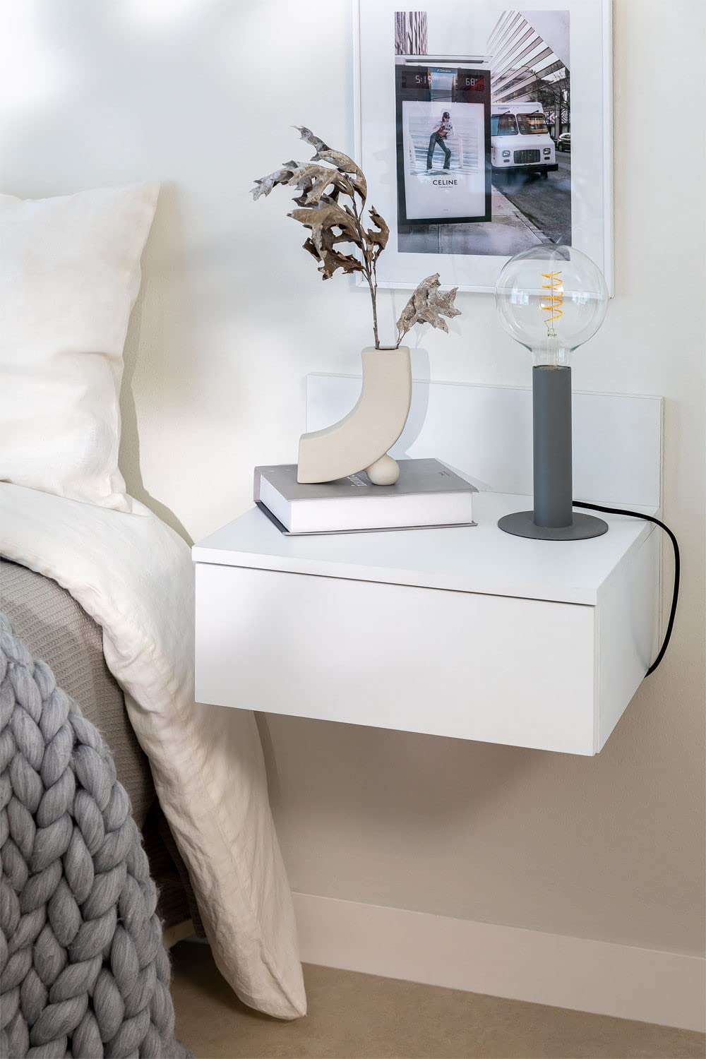 Sklum Caneto Comodino Sospeso Bianco con Cassetto 43 cm
