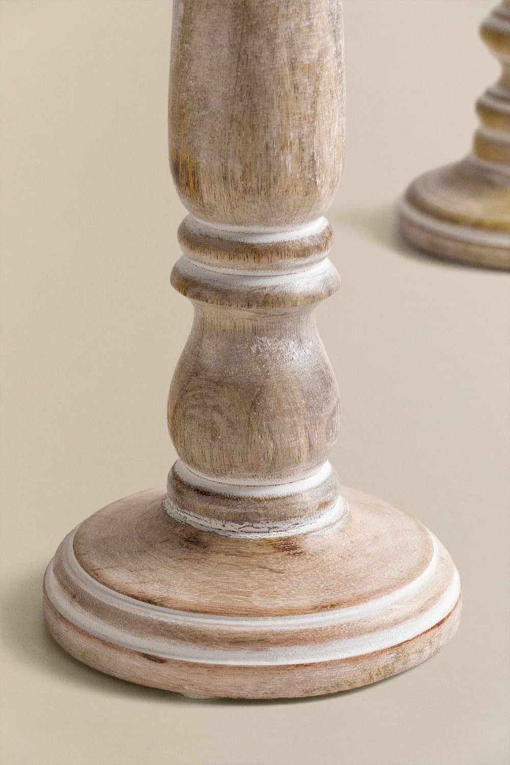 Sklum Sadel set 2 portacandele legno mango bianco vintage