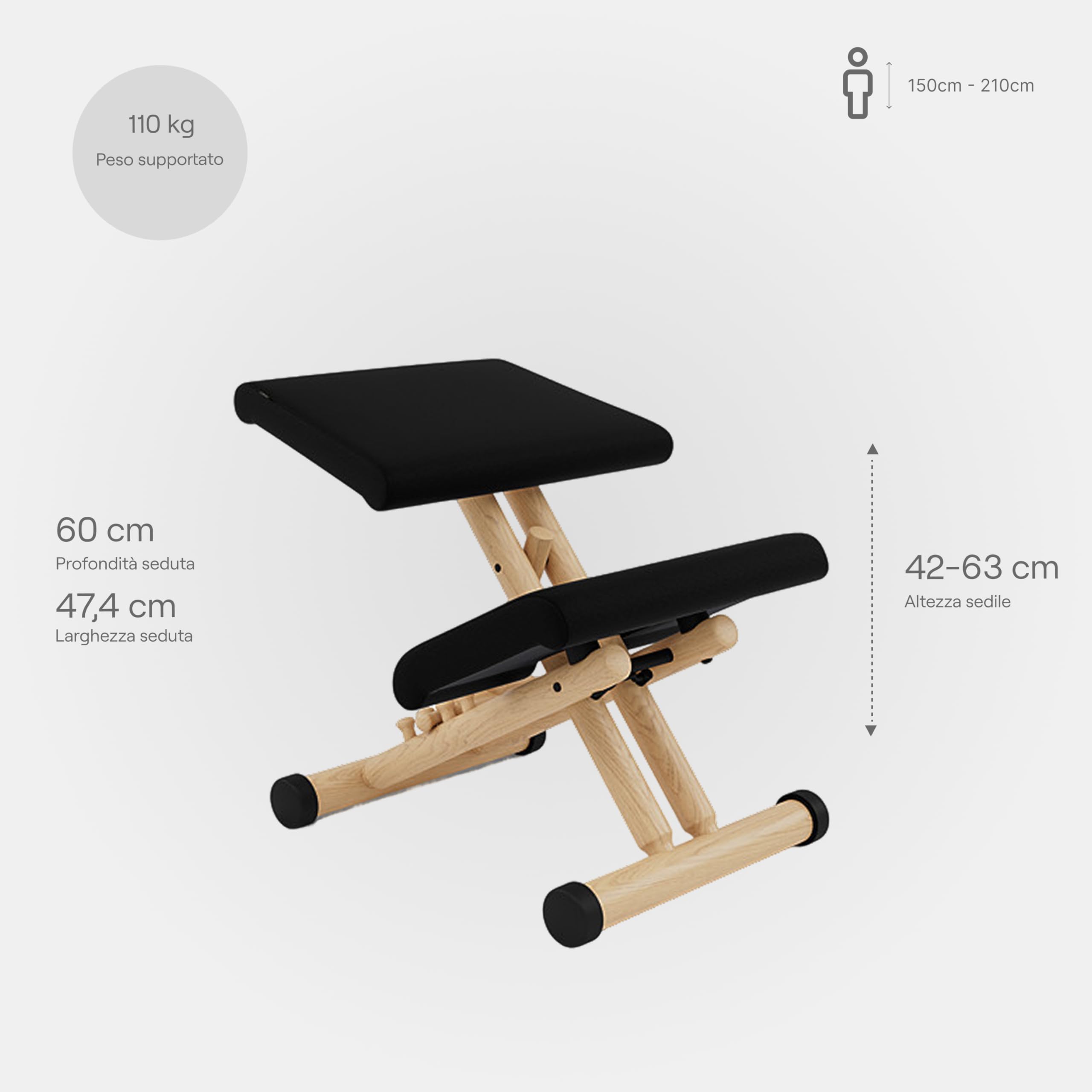 Varier Multi Sedia Ergonomica Pieghevole Natural Black postura