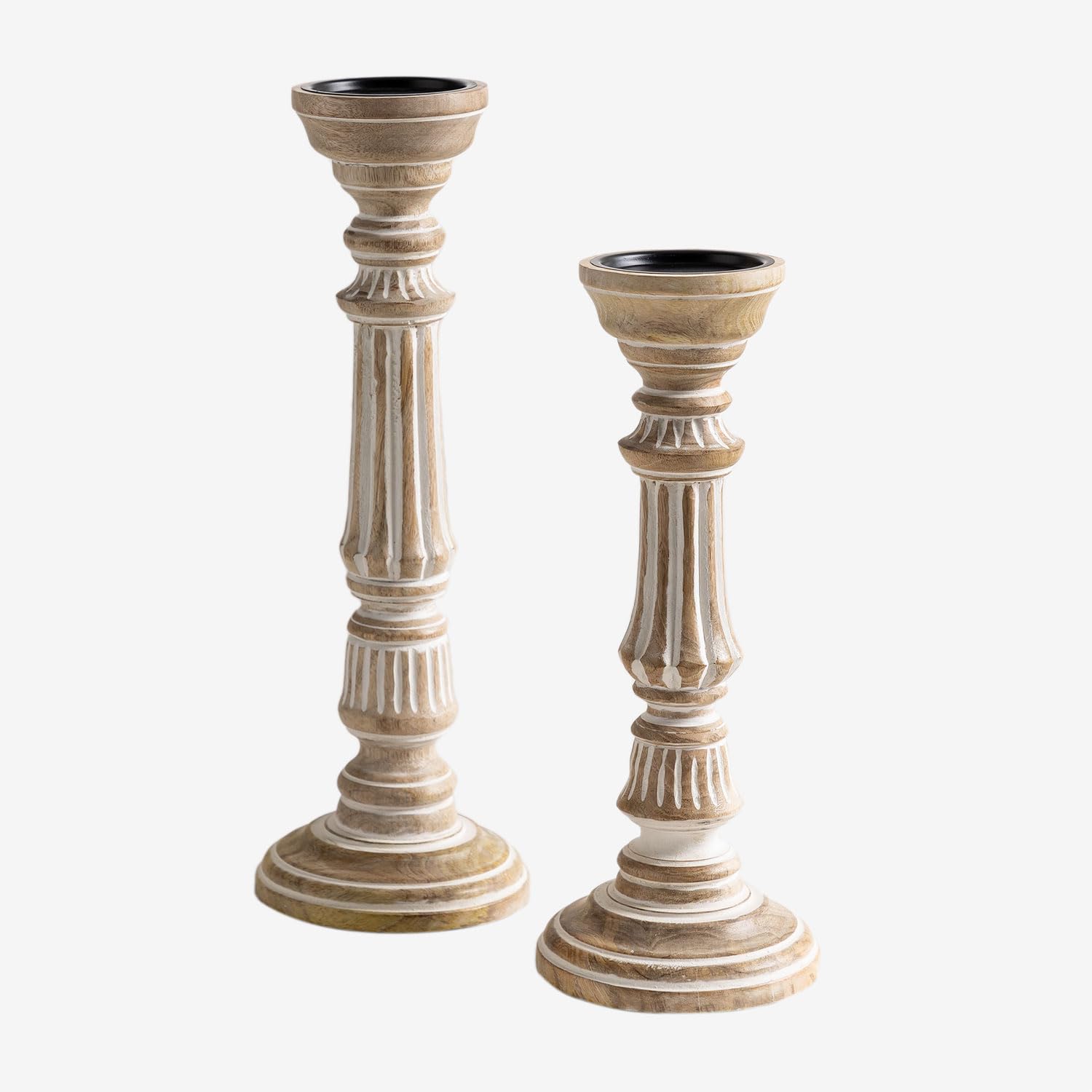 Sklum Kangec set 2 portacandele legno mango bianco